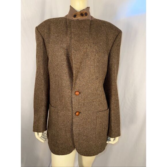 Vintage Stafford Tweed Blazer 42R – Wool Houndstooth Sport Coat with Suede Elbow - Picture 7 of 14